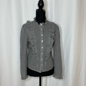 NWOT Gone with the West Chic Black and White Checkered Ruffle Shirt